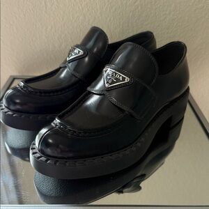 Prada brushed leather "Chocolate" loafers.
